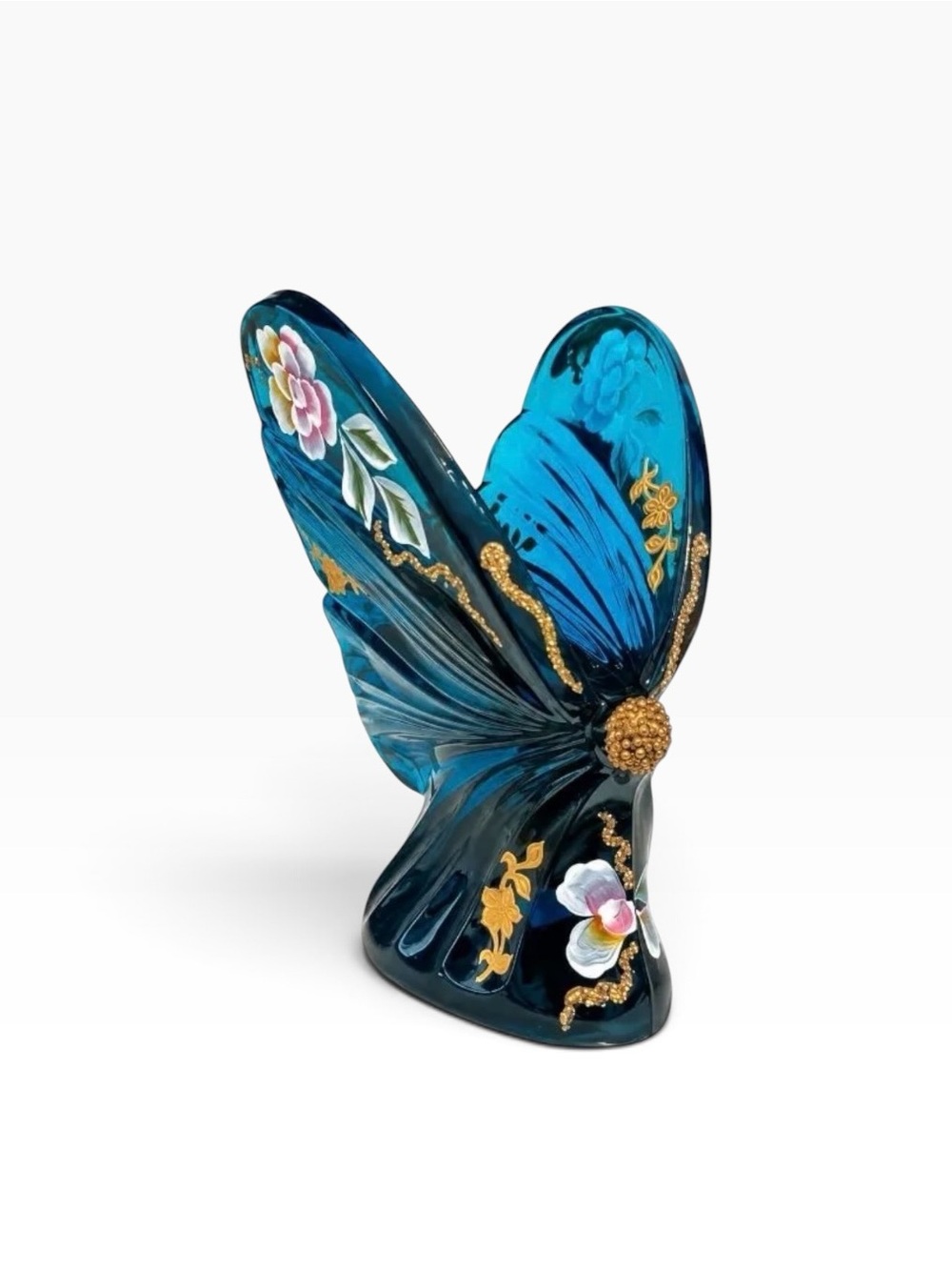 Vintage Fenton Hand-Painted Teal Blue Art Glass Butterfly Figurine - Picture 2 of 3